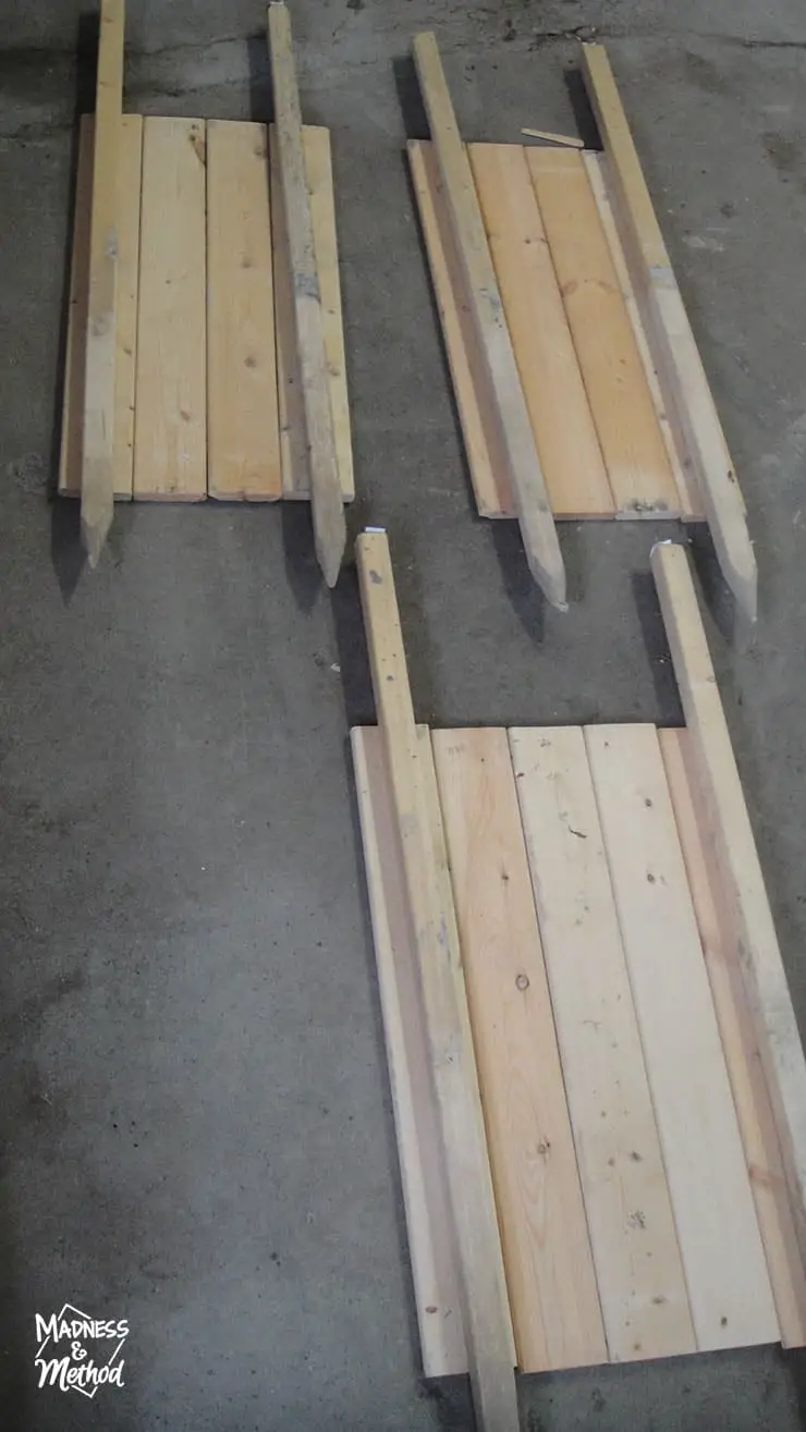 wood slats and stakes