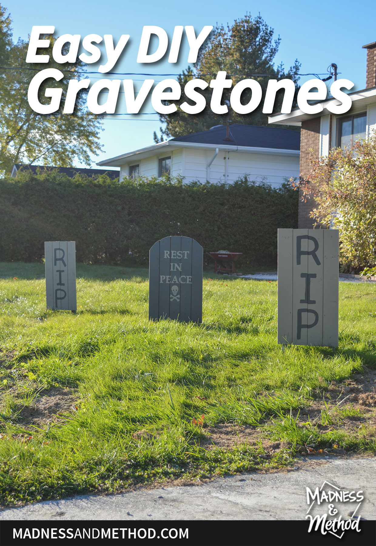 wooden tombstones as halloween decor