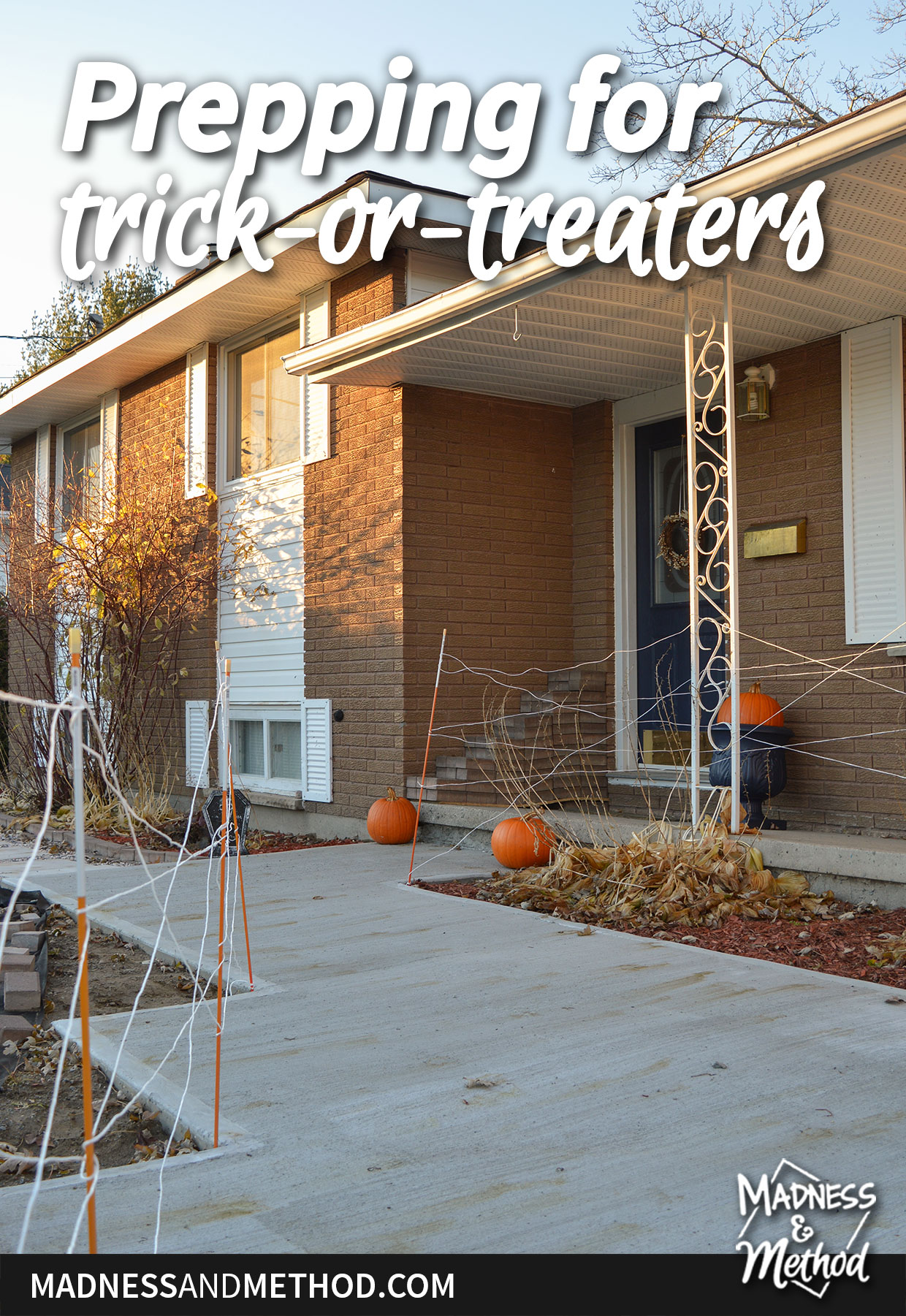 concrete walkway decorated for halloween