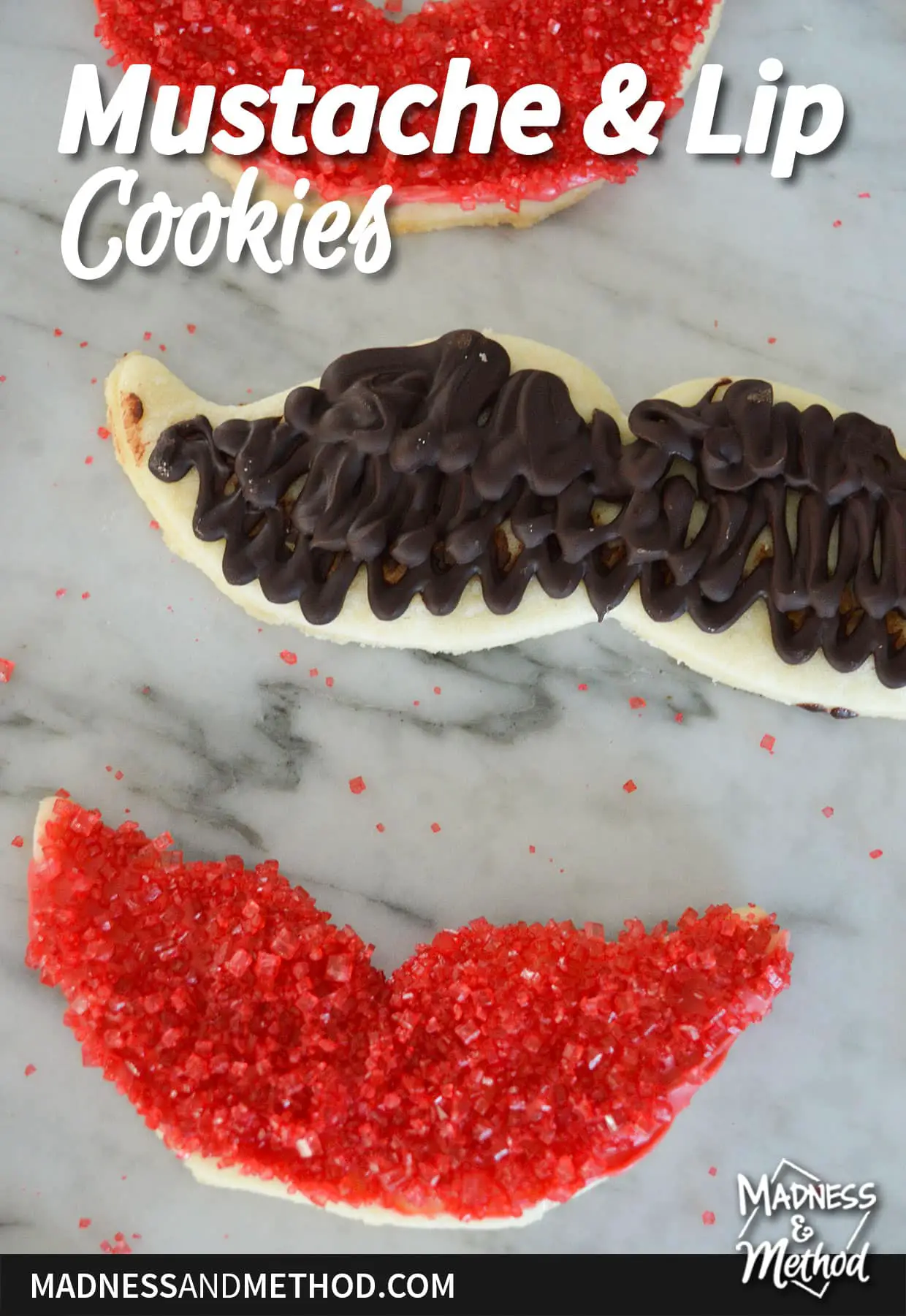 kissing mustache and lip shaped cookies
