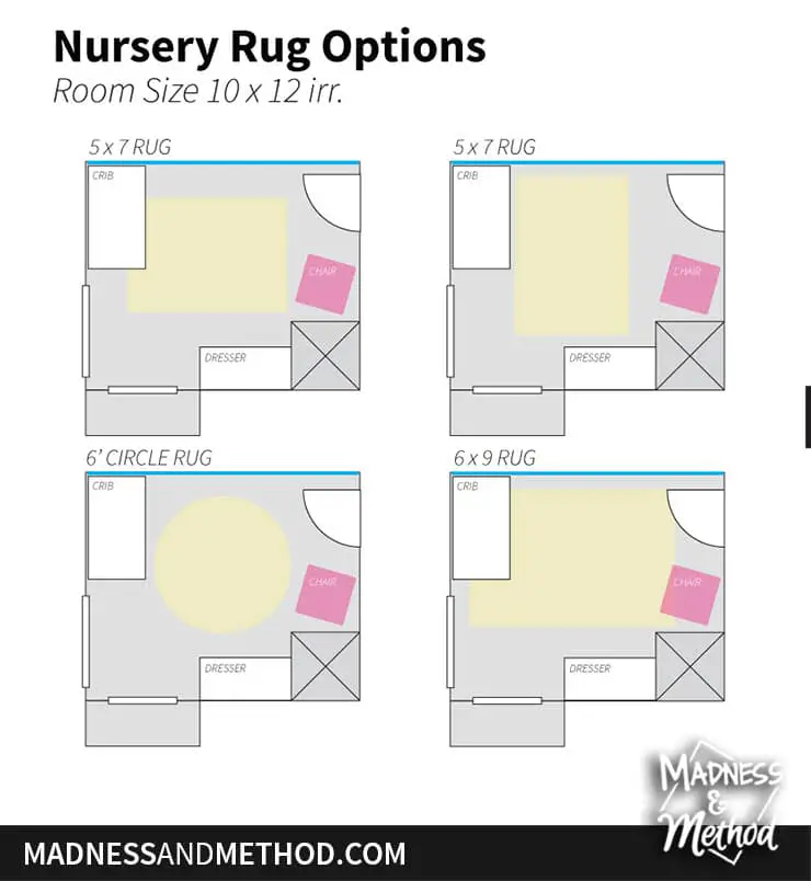 nursery rug option sizes and floorplans