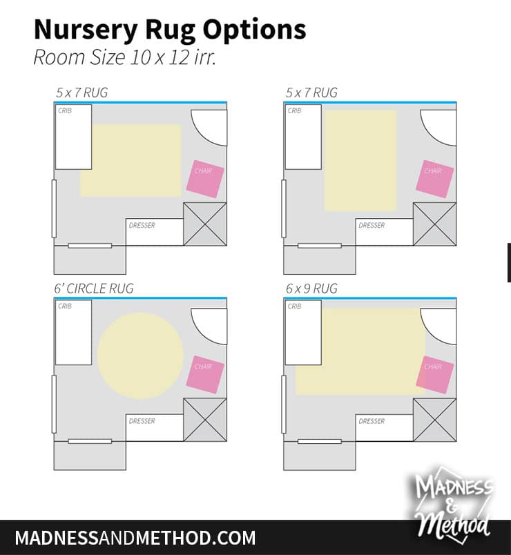 nursery rug option sizes and floorplans