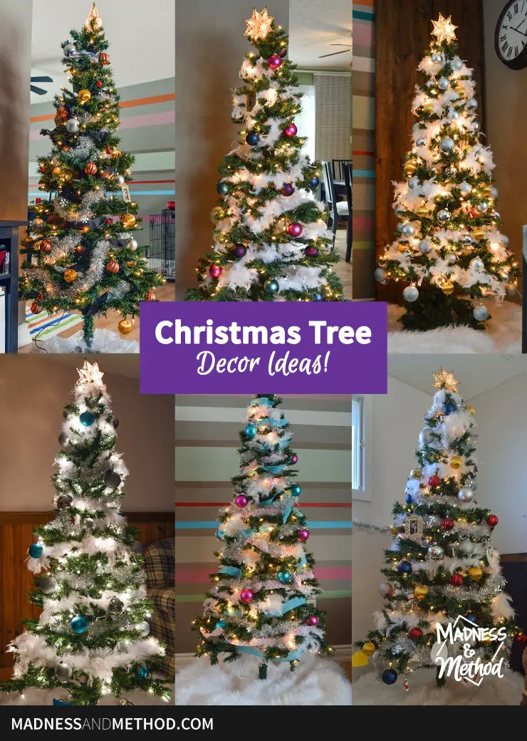 christmas tree decor ideas text overlay with trees