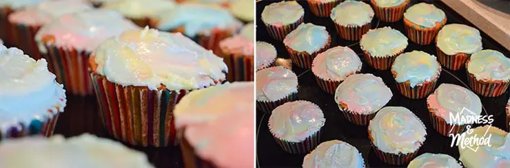 rainbow frosting cupcakes