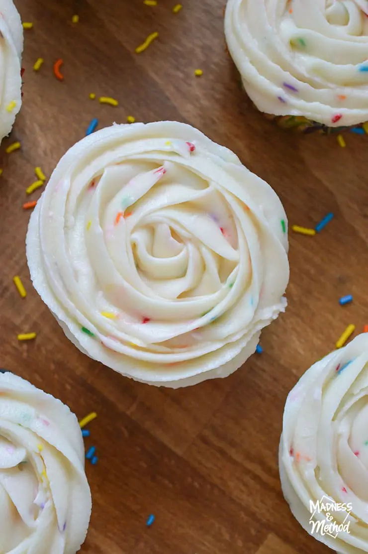 rose frosted funfetti cupcakes