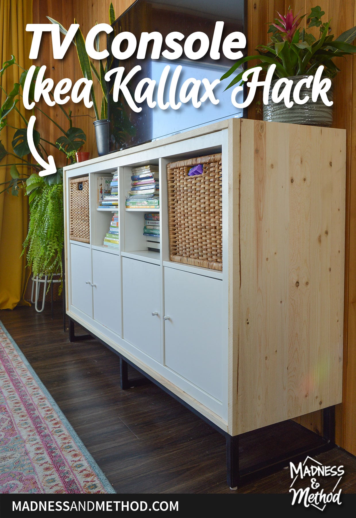 ikea kallax hack text overlay with white kallax and wood