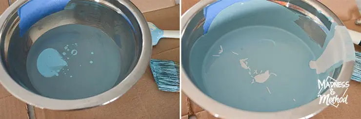 blue paint in metal bowl