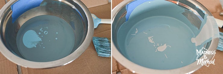 blue paint in metal bowl