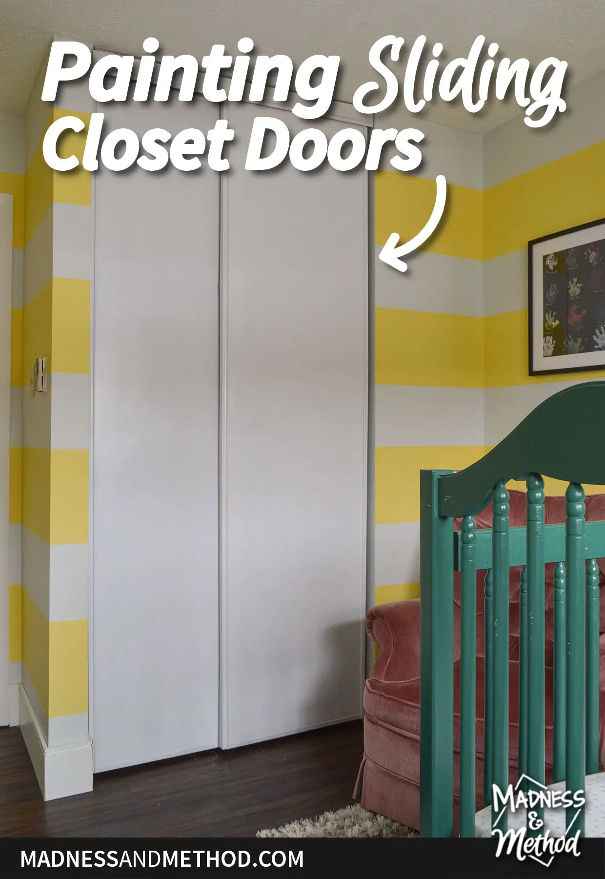 painting sliding closet doors text overlay with white doors