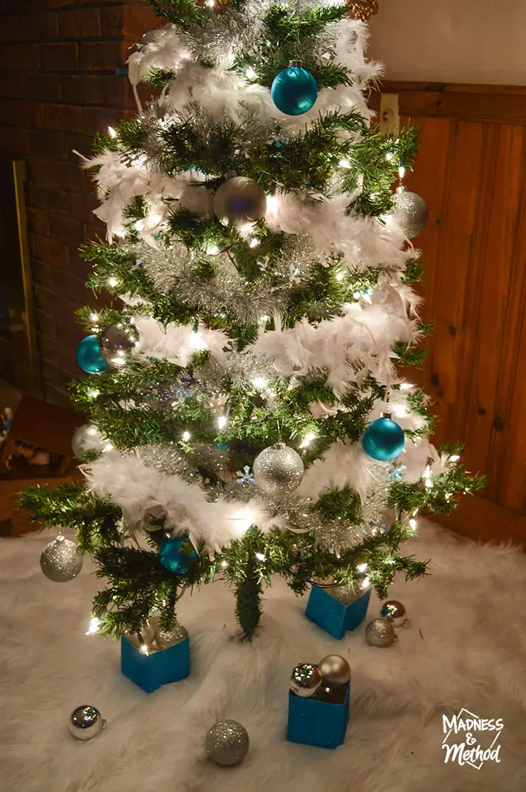 white feather boas in christmas tree