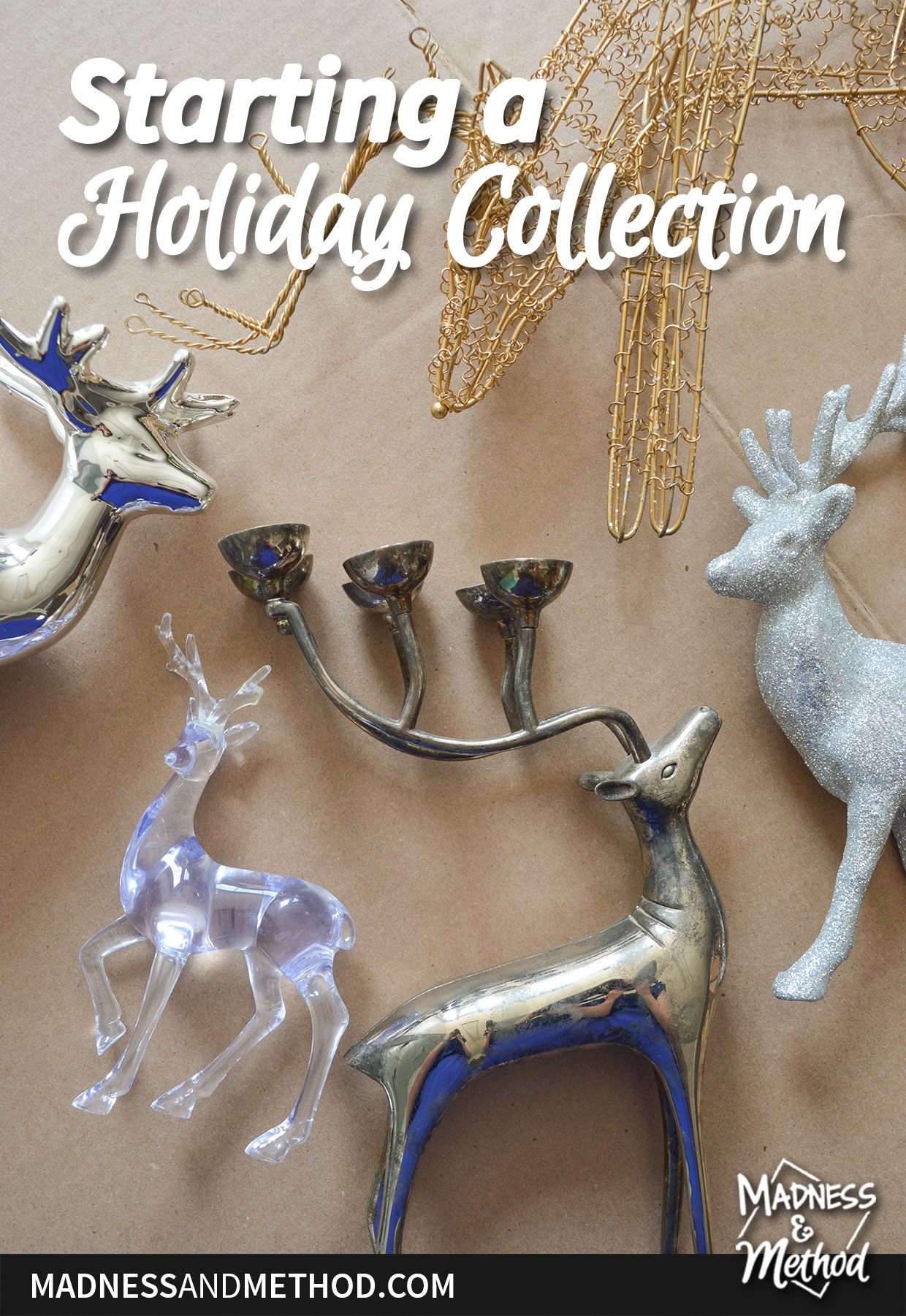 starting holiday collection text overlay with reindeers