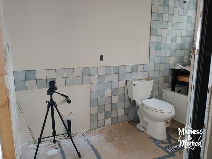 cottage bathroom tiling progress