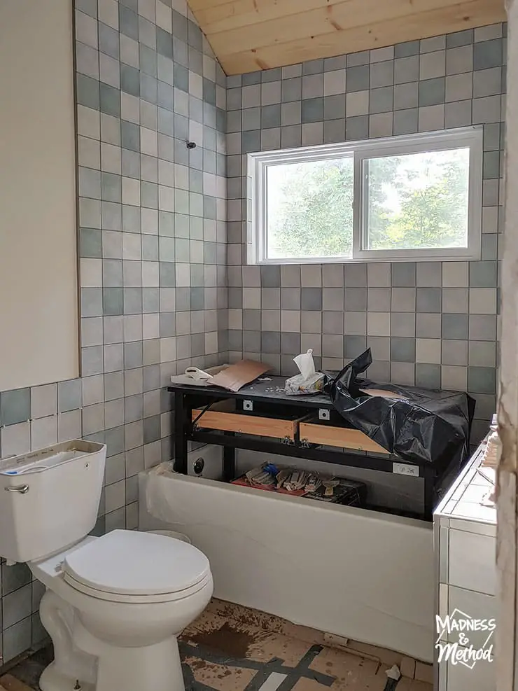 cottage bathroom tiling progress