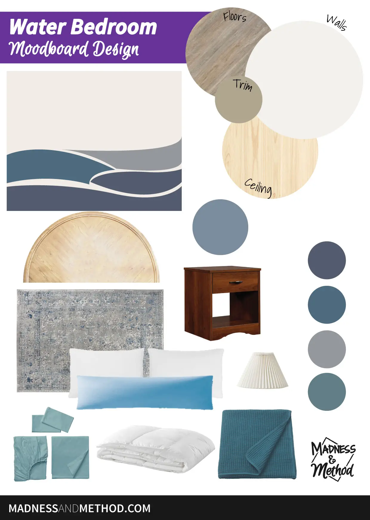 water nature-themed cottage bedroom moodboard