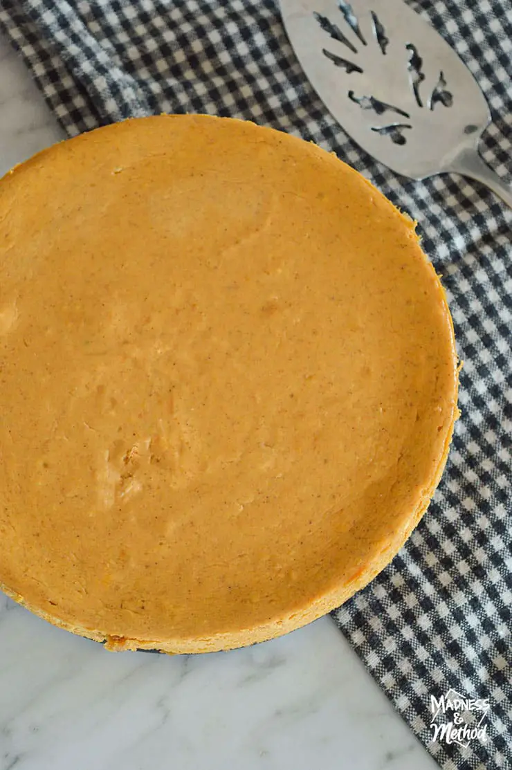 top view of pumpkin pie cheesecake