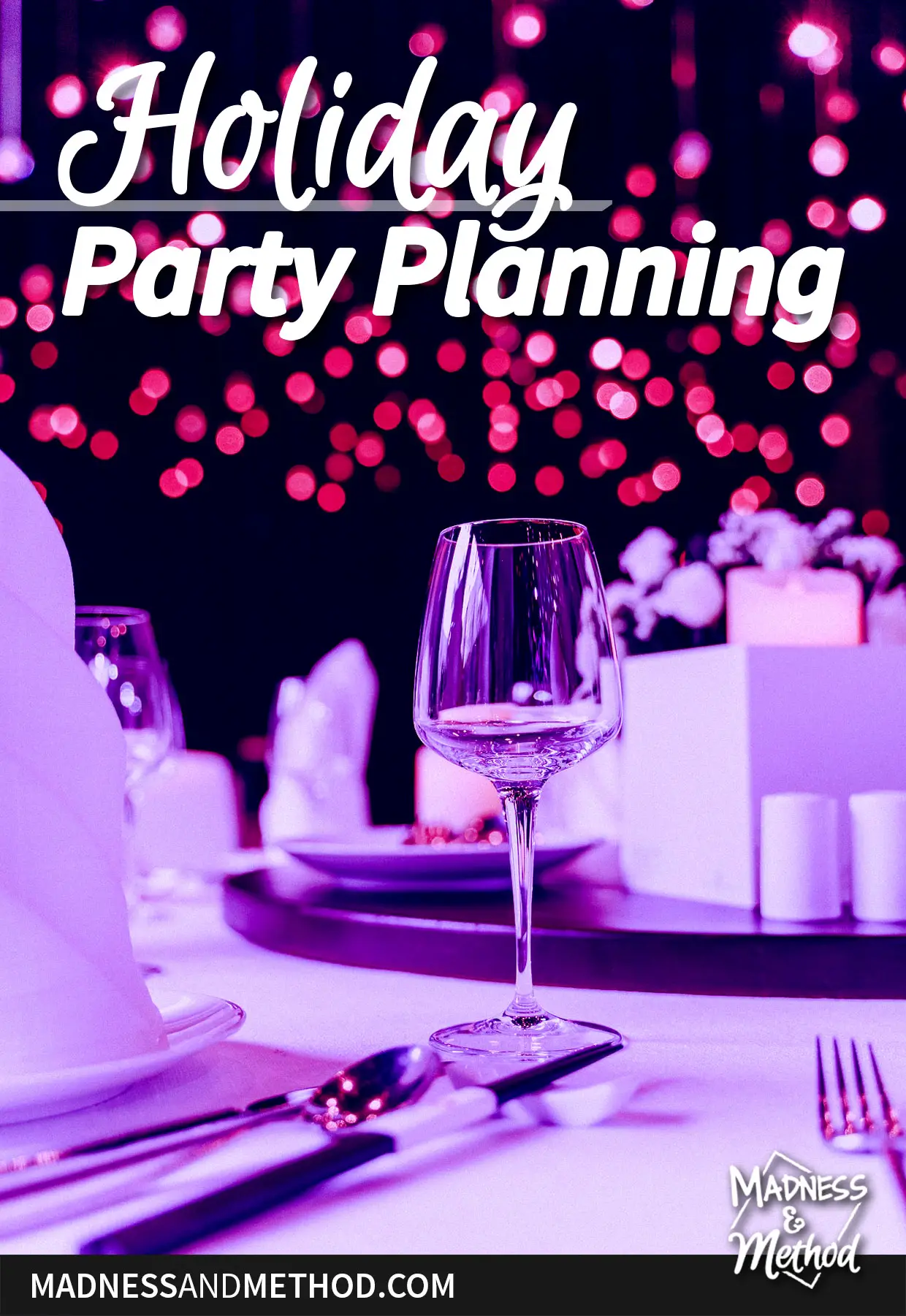 holiday party planning text overlay with table