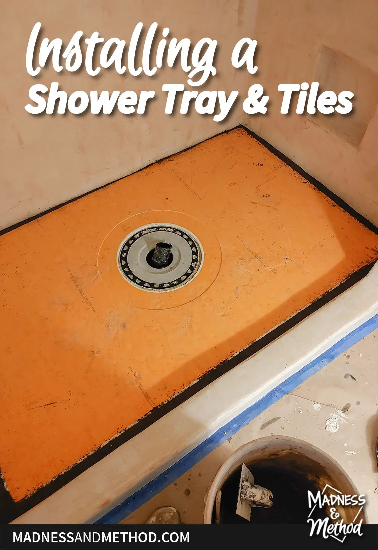 installing a shower tray and tiles text overlay with kerdi base