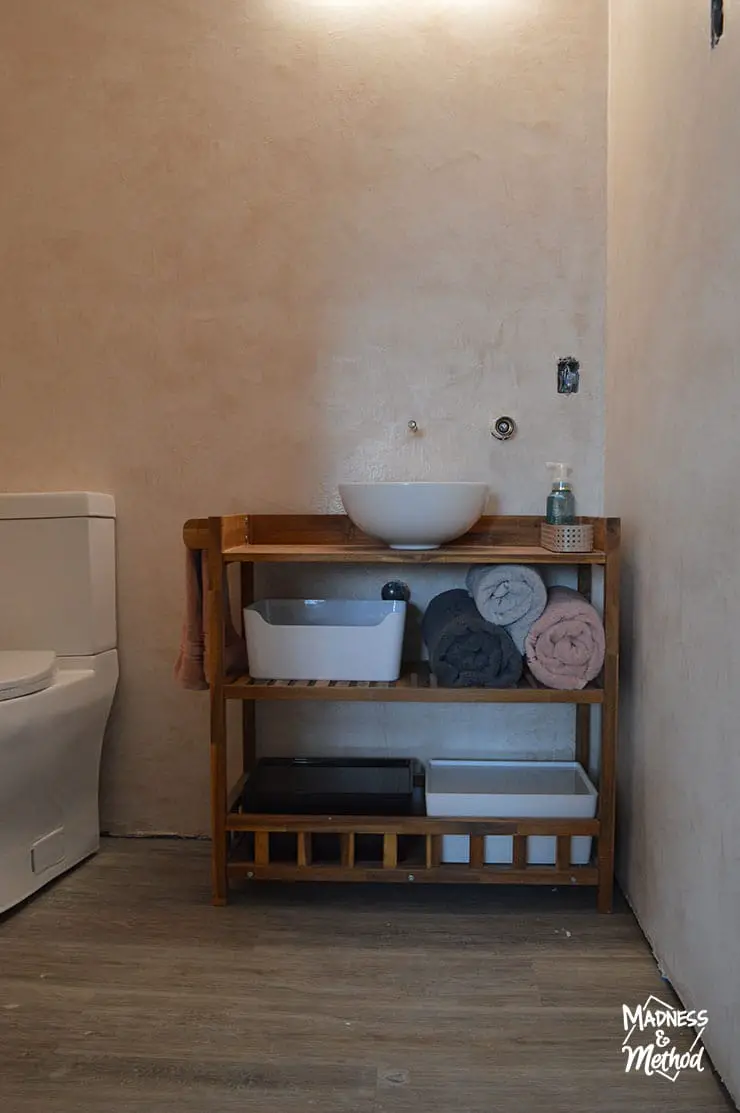 basement bathroom open vanity