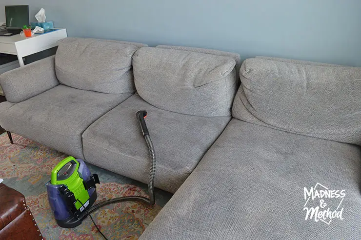 bissell pro heat next to sofa
