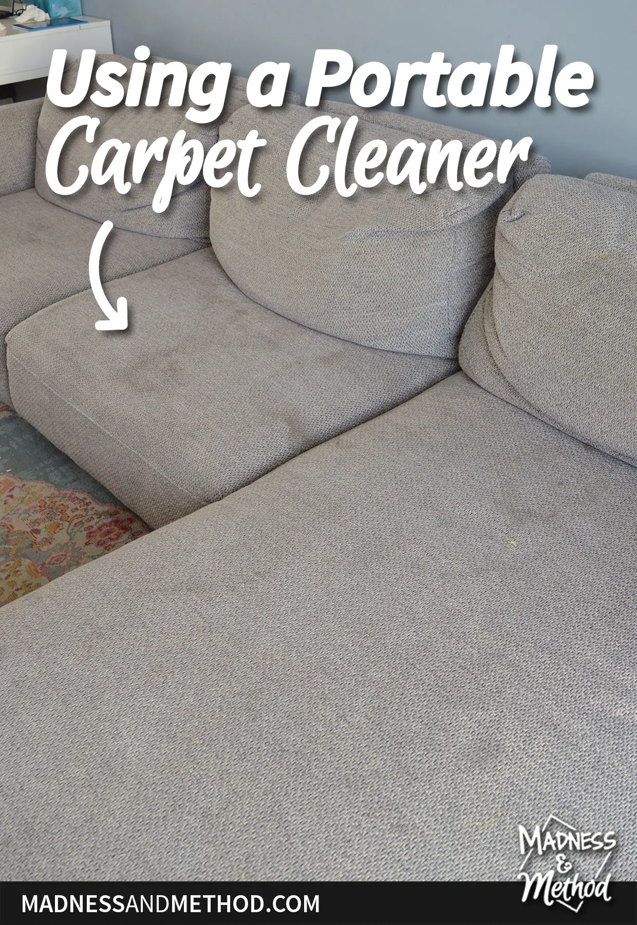 using a portable carpet cleaner on sofa