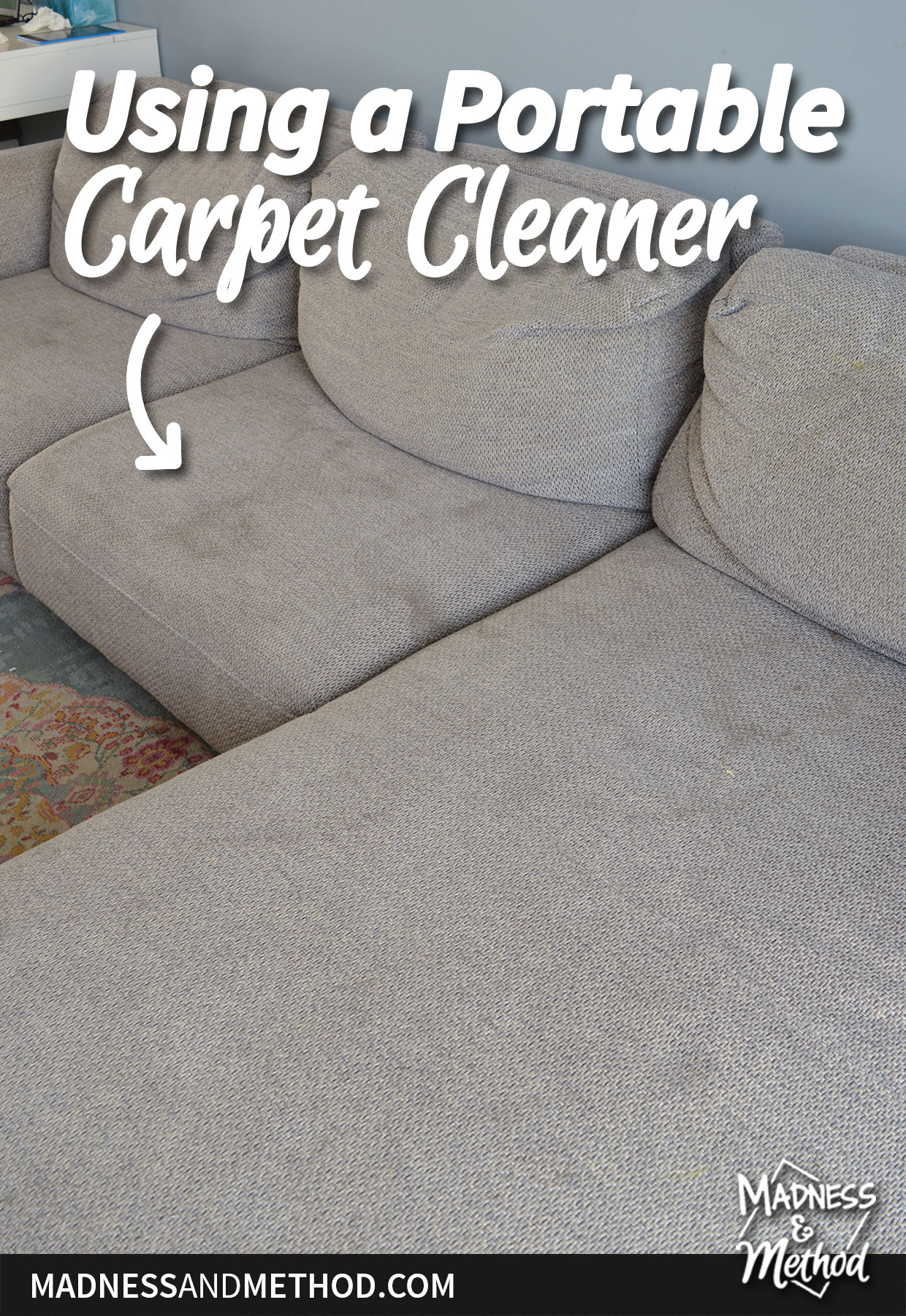 using a portable carpet cleaner on sofa