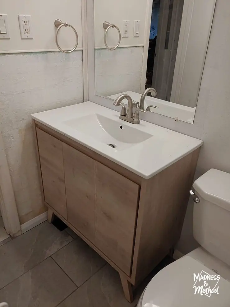 wood-look bathroom vanity