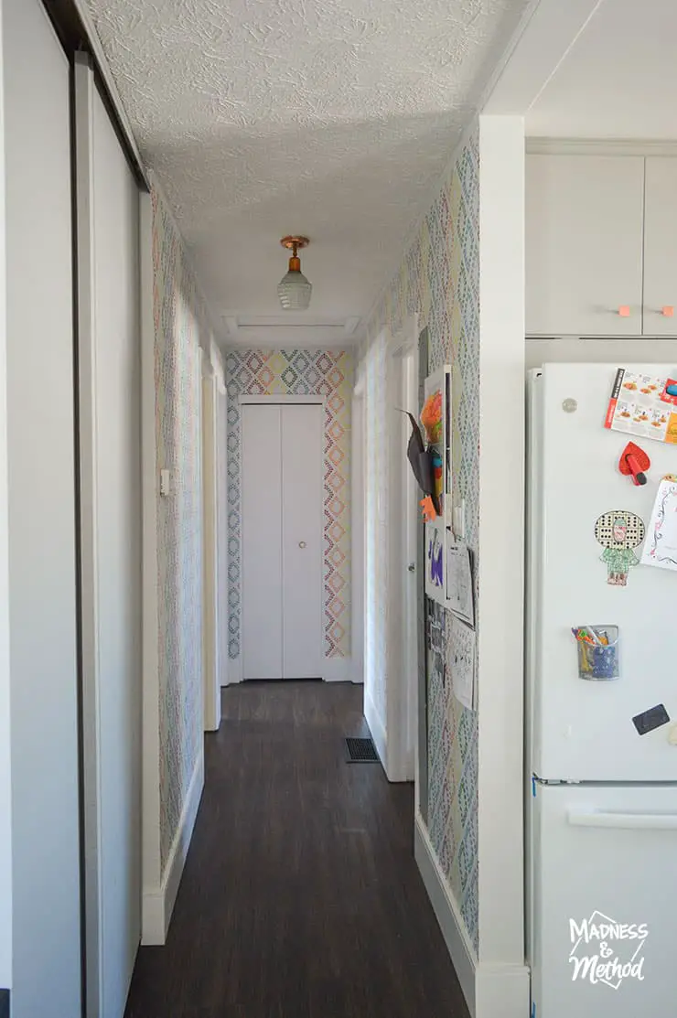 white and rainbow hallway