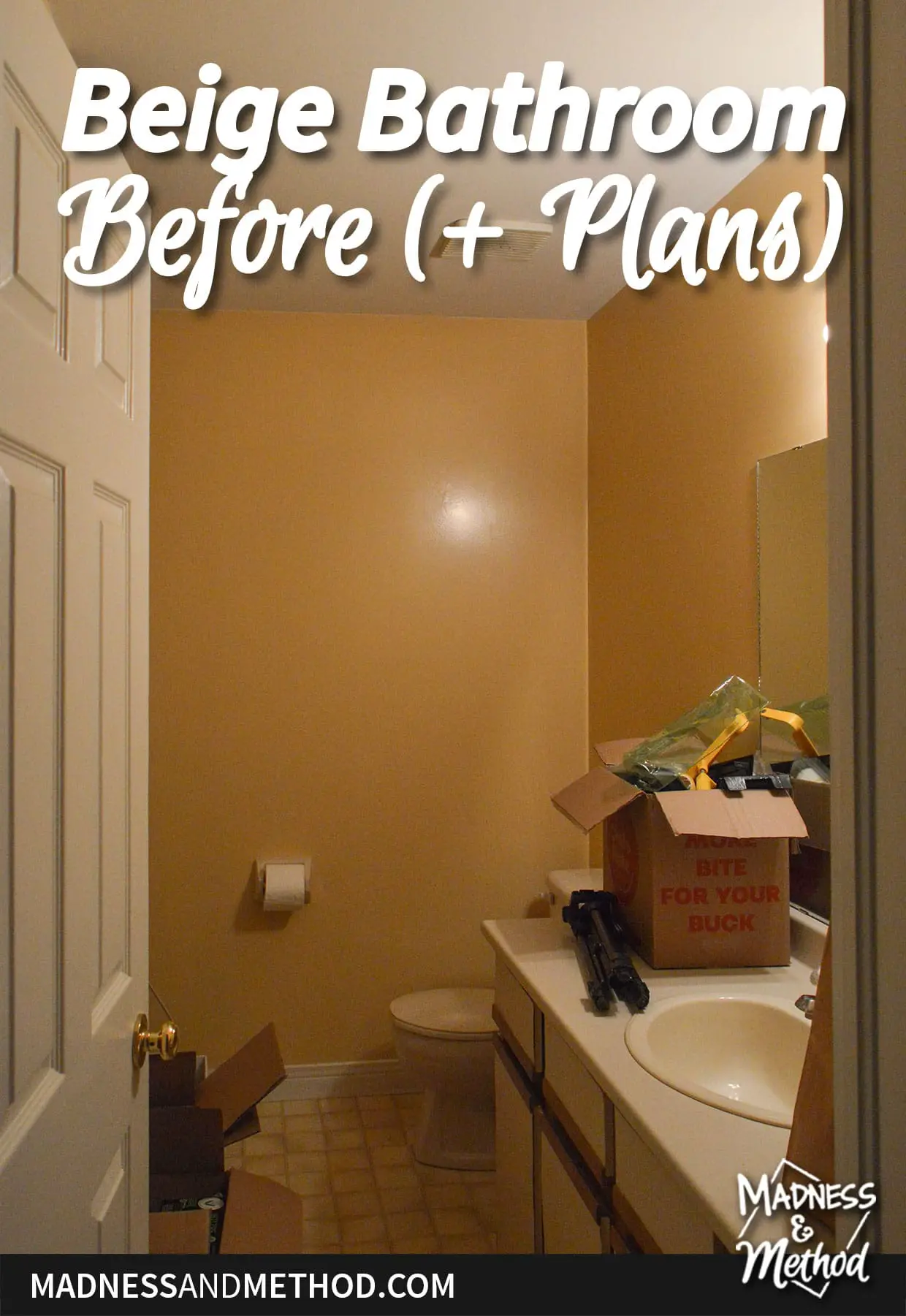 beige bathroom before and plans text