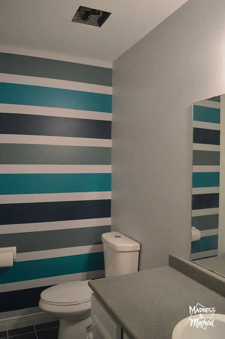 striped bathroom accent wall