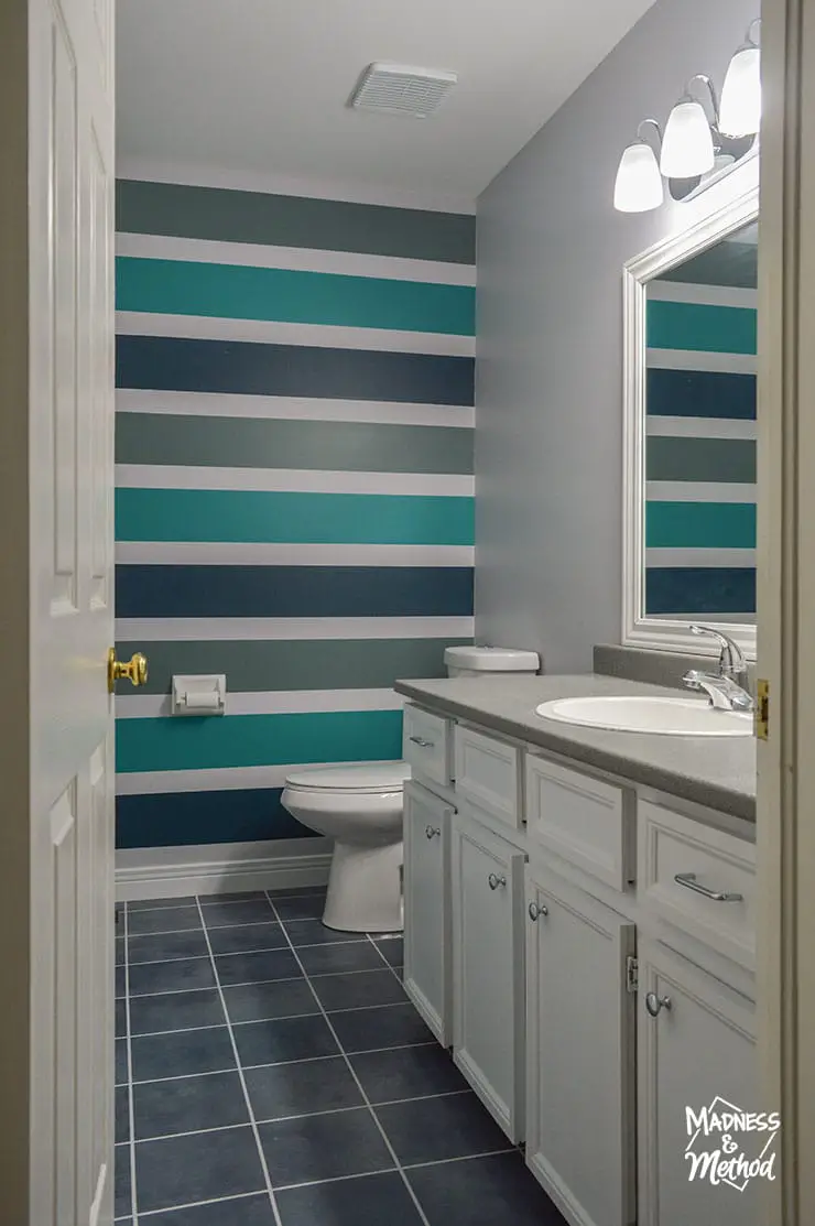 striped bathroom accent wall