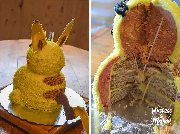 Pikachu cake from behind and inside
