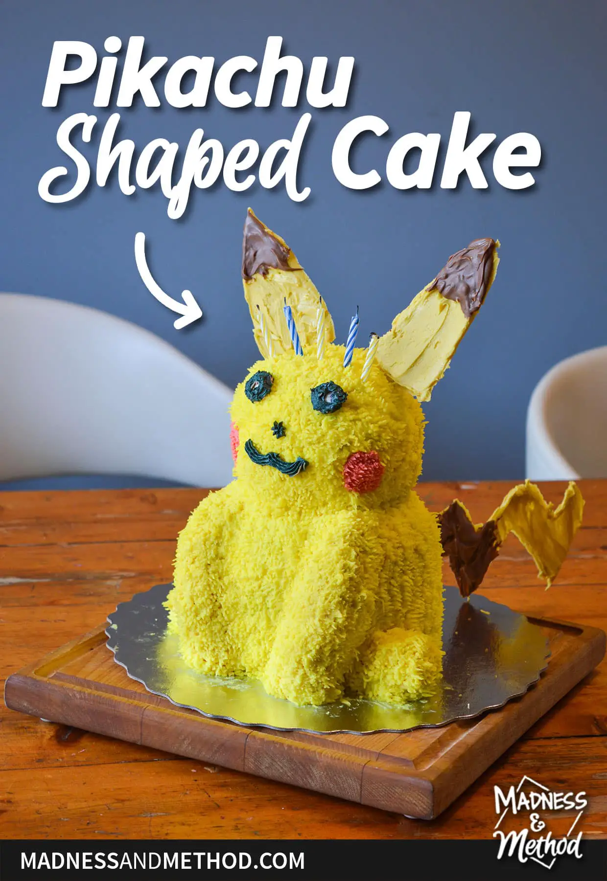 Pikachu shaped cake with candles