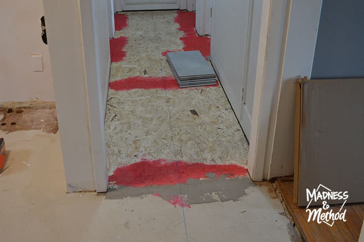 hallway prepped for tile