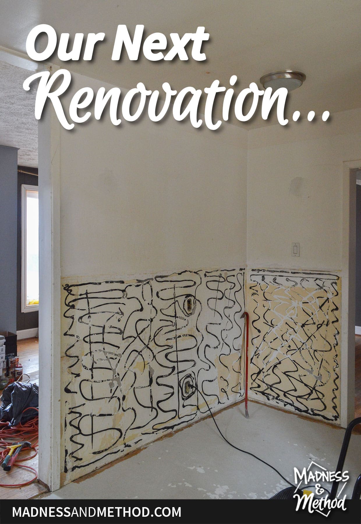 next renovation text on beige wall