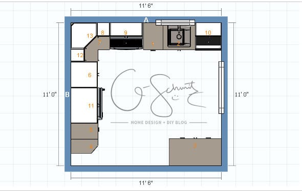 When renovating a kitchen yourself, it's always best to plan out a few floor plans ahead of time so you're not stuck with a cabinet and appliance layout that doesn't work. Check out the options we considered for our DIY kitchen renovation!