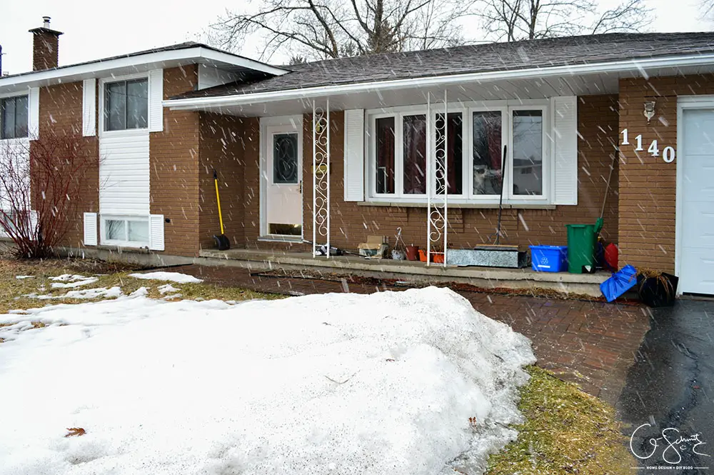 Some winter pictures of our current front walkway and the floor plan of how it looks now (and how I plan to DIY the walkway as well!)