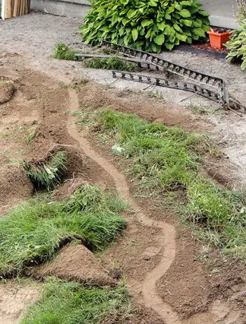 The second step for our DIY Project Walkway this summer – removing turf / sod and grass to make room for landscaping!