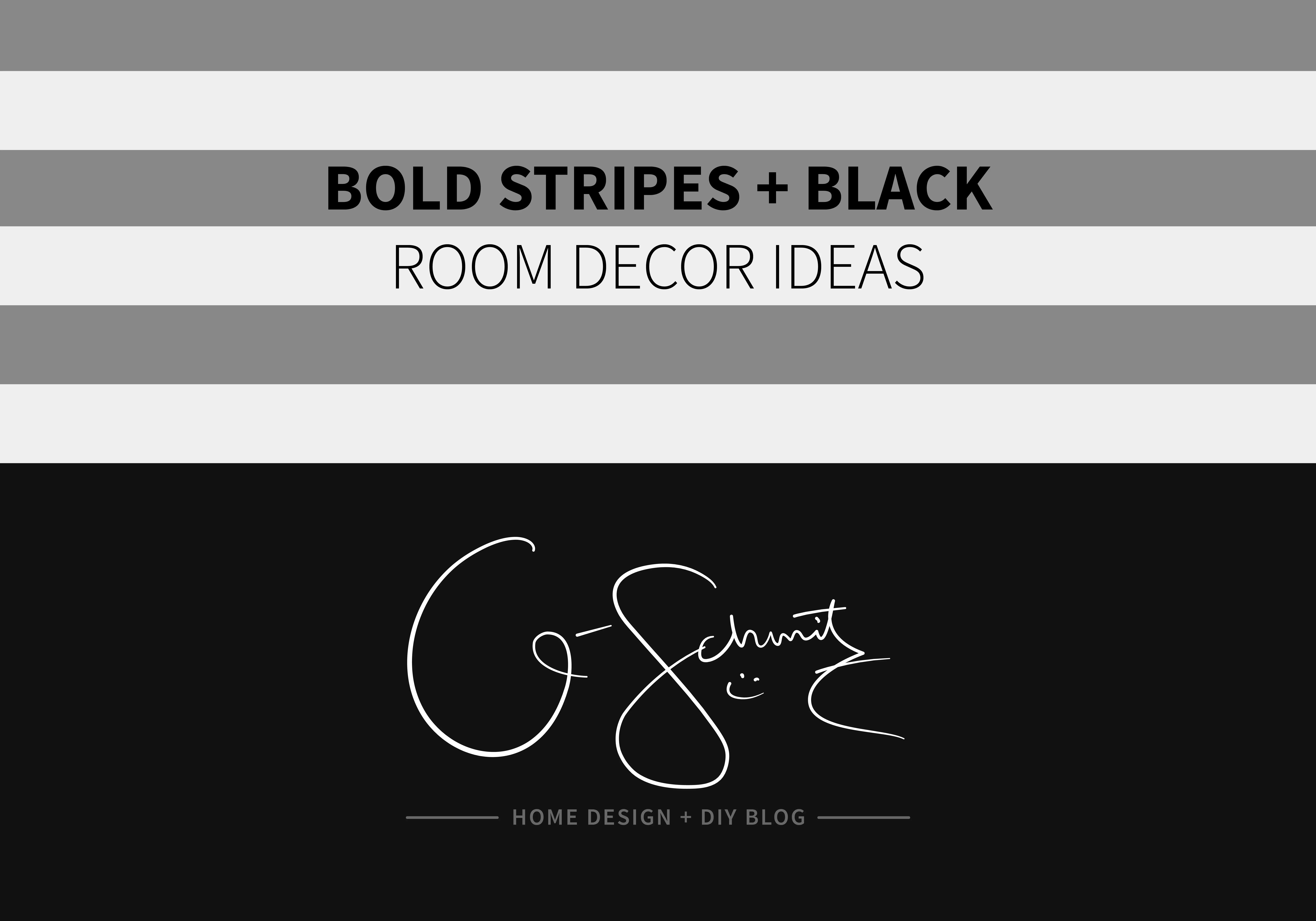 Bold stripes and black walls can be both sophisticated and fun, playful and serious – let’s look at accessories and décor options in three rooms where these fun walls can be painted.