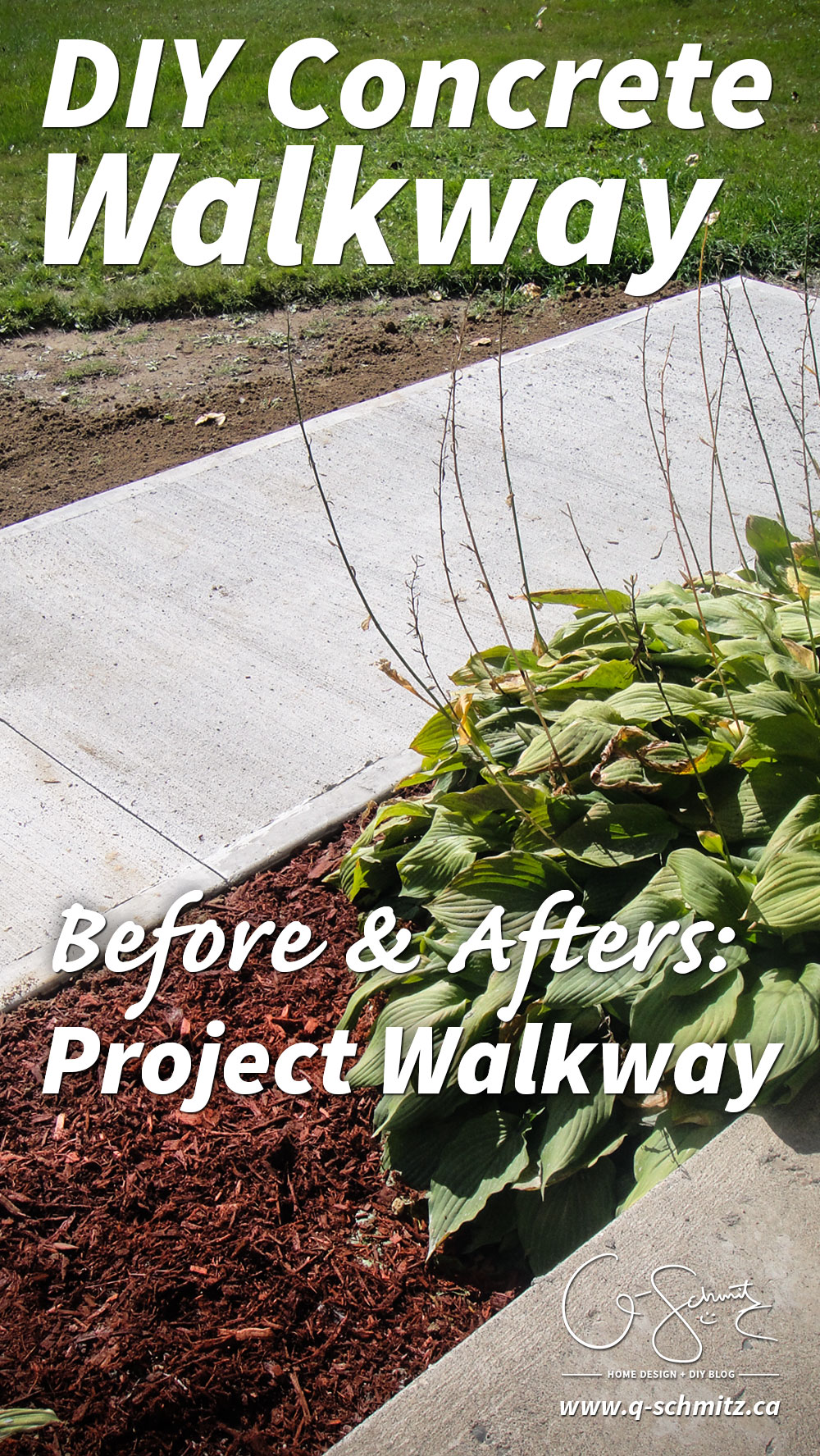 Now that the DIY concrete walkway is in, we just have to do a tiny bit more landscaping and beautification before I can complete this project walkway. Check out the great before and after photos to see all the work we did this summer! 