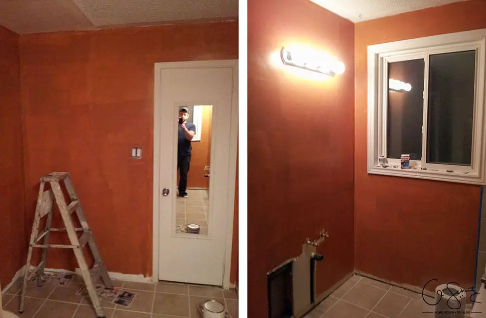 Here are the before pictures of our main DIY bathroom renovation... complete with pink walls, enclosed toilet niche and a full/drywall linen closet!