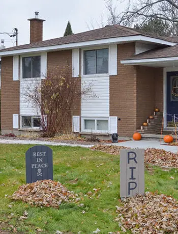 halloween gravestones with leaves