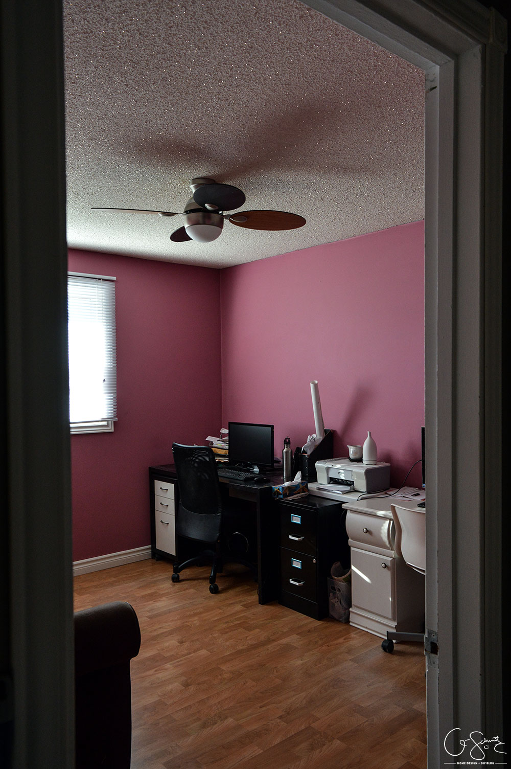 As soon as we moved into our house we painted all the rooms. For this room, I mixed a bunch of paint I already had to create the perfect “muted pepto-pink”, check it out in The Pink Room!