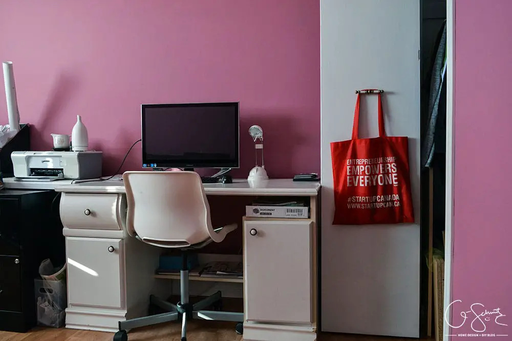 As soon as we moved into our house we painted all the rooms. For this room, I mixed a bunch of paint I already had to create the perfect “muted pepto-pink”, check it out in The Pink Room!