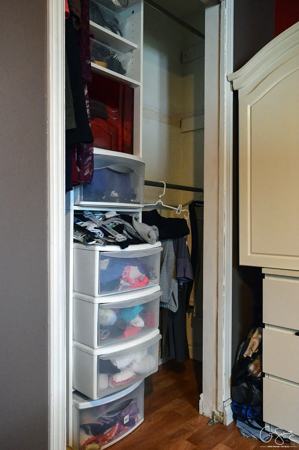 Renovating a master closet is a great way to get your creative juices flowing. Not having to tackle plumbing and electrical OR having to deal with structural walls makes this an easy DIY project!