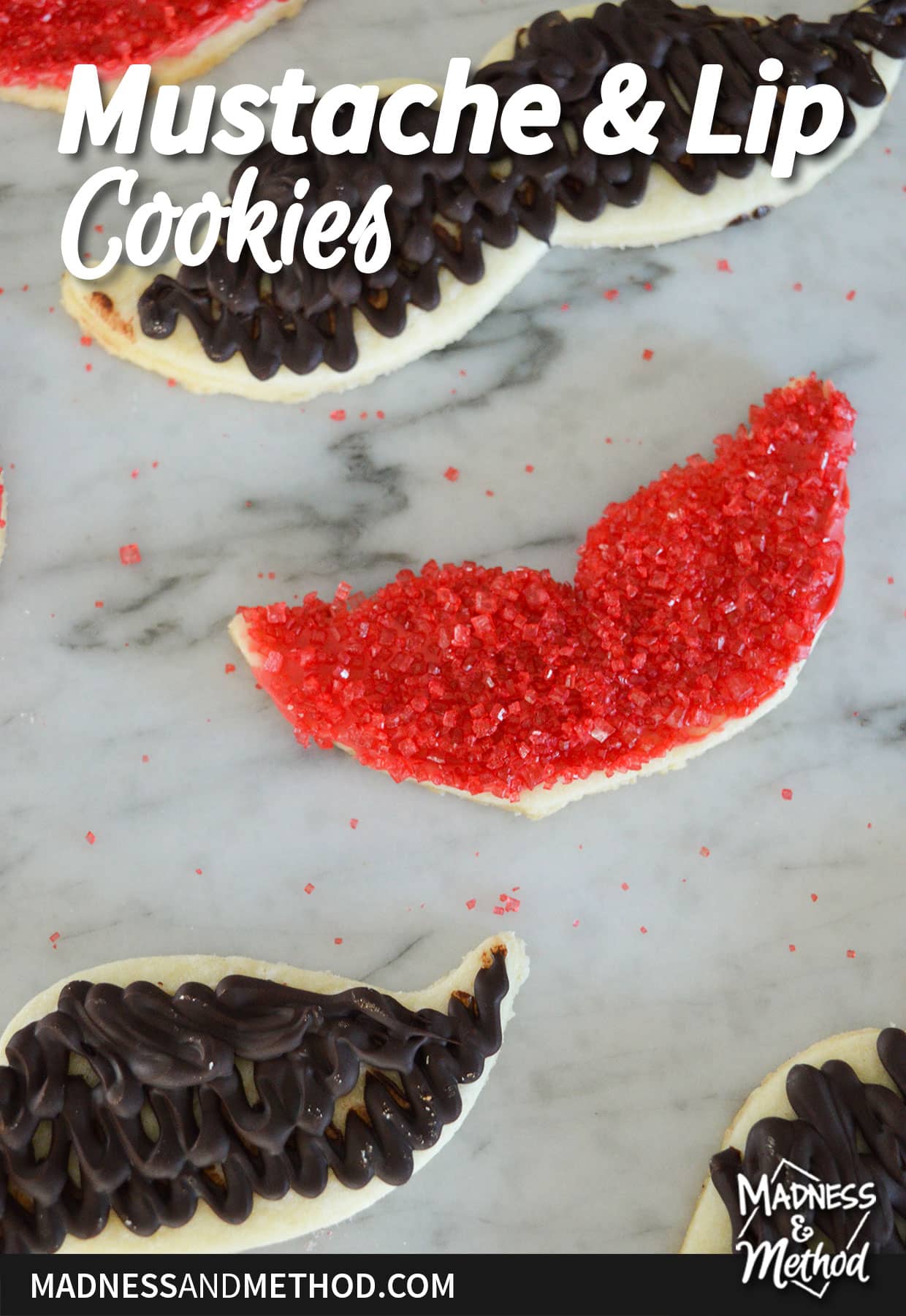 mustache and lip cookies