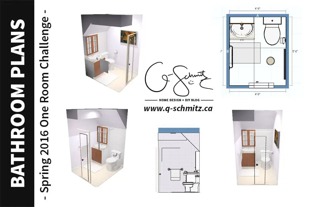 Our basement half bathroom plans involve black, white, purple and antique brass- and should be a great project for the 2016 Spring One Room Challenge (ORC)!