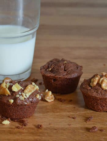 mini brownie bites with glass of milk