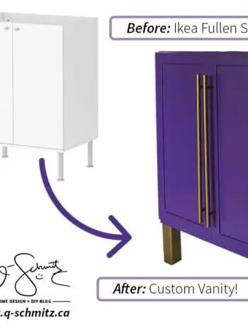 For our basement half-bathroom addition, I created a custom Ikea vanity using the Ikea Fullen sink cabinet. And it's bright purple!