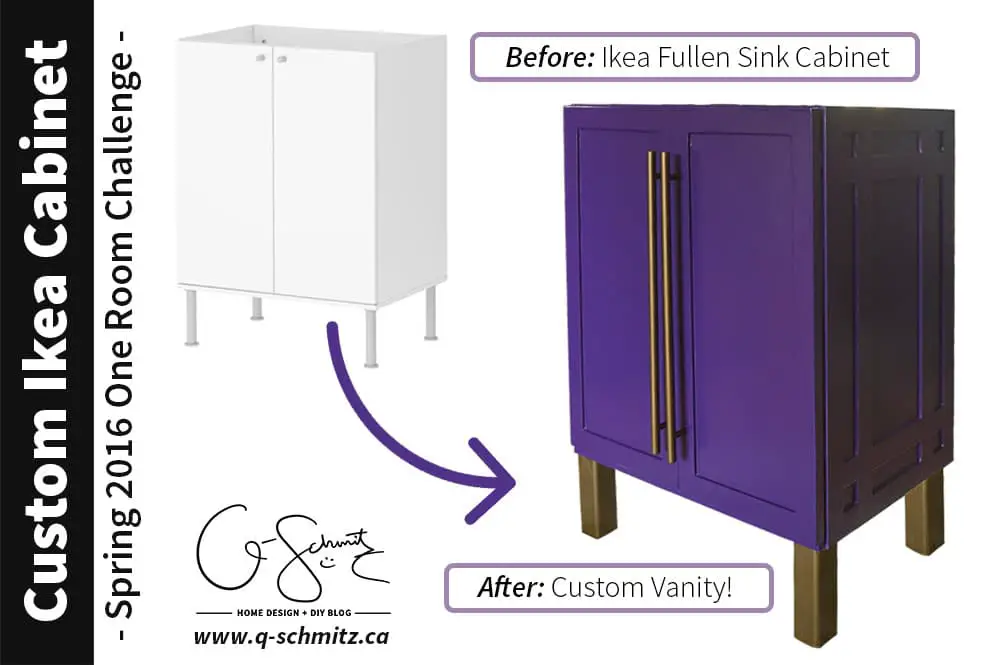 For our basement half-bathroom addition, I created a custom Ikea vanity using the Ikea Fullen sink cabinet. And it's bright purple!