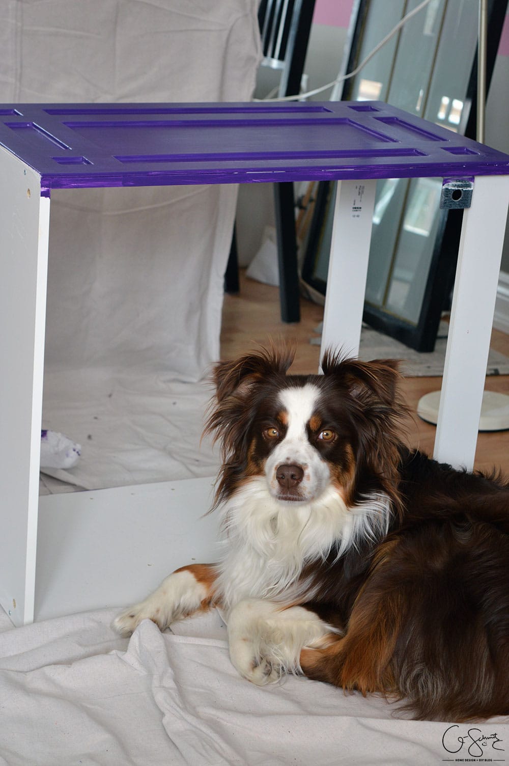 For our basement half-bathroom addition, I created a custom Ikea vanity using the Ikea Fullen sink cabinet. And it's bright purple!